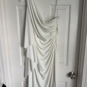 Ralph Lauren White Draped One-Shoulder Dress